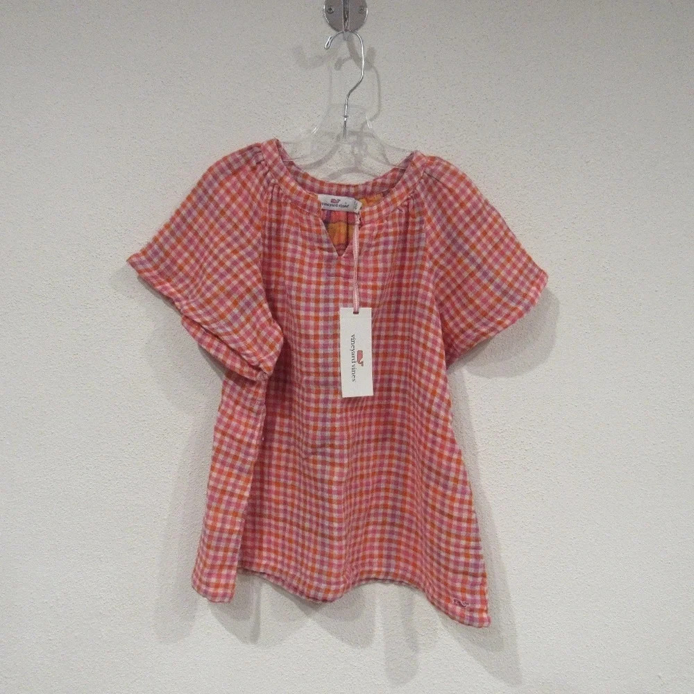 NWT Vineyard Vines Gingham Flutter Sleeve Top Size Small